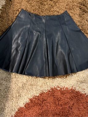 Faux Leather Circle Skirt in Deep Navy